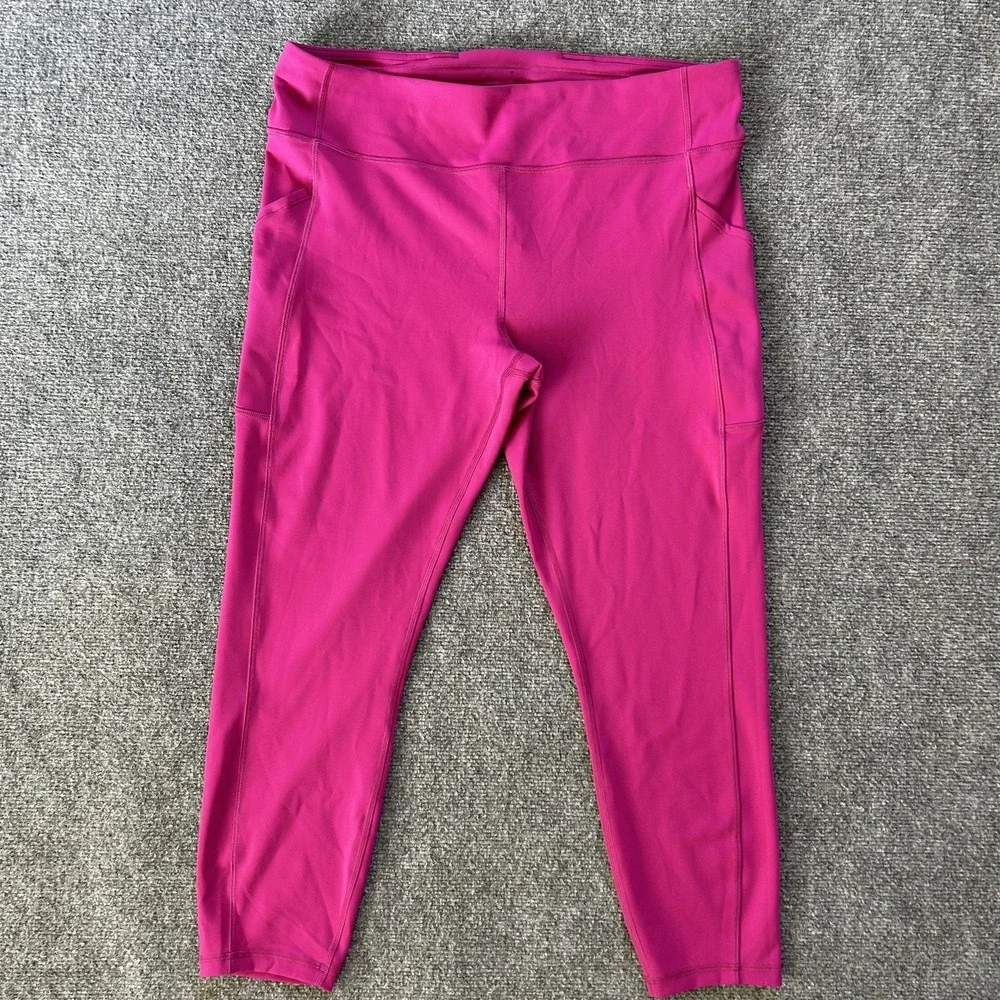 Lululemon Pants Womens 16 Pink Wunder High Rise Crop Pocket Yoga Workout‎ Lulu
